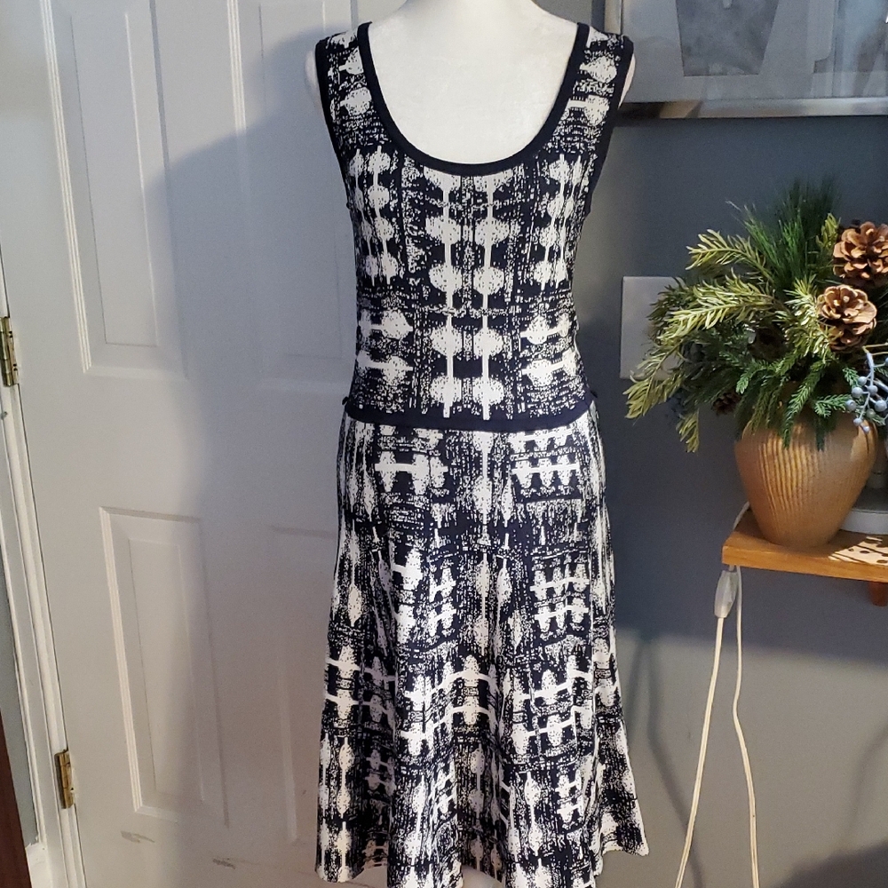 Carmen Marc Valvo Black and White Midi Dress
